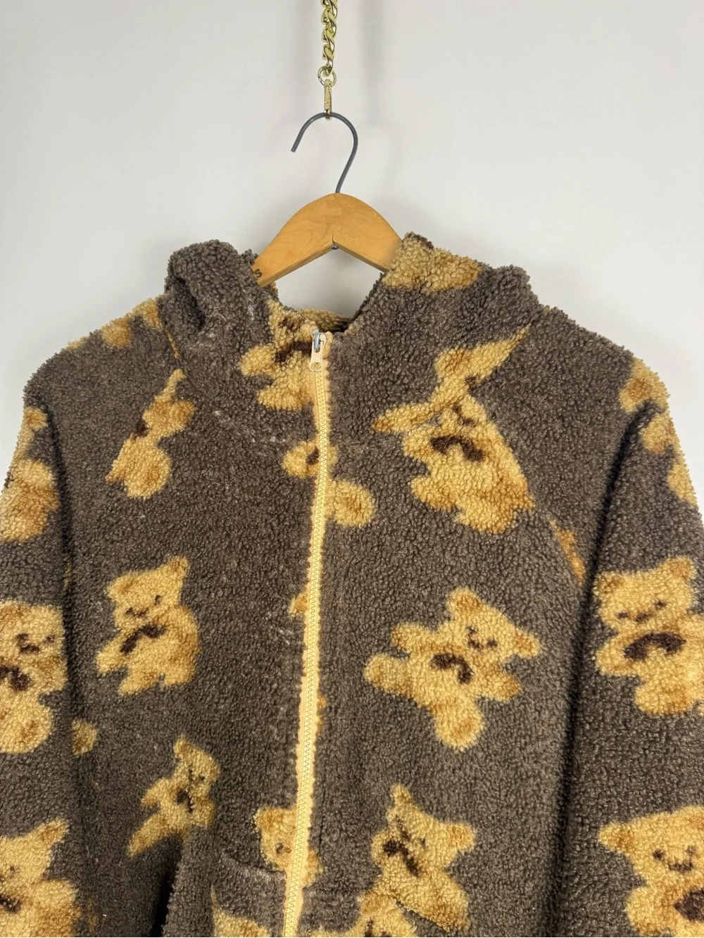 Vintage 90s Brown Teddy Bear Sherpa Zip Fleece Hoodie - Picture 5 of 8